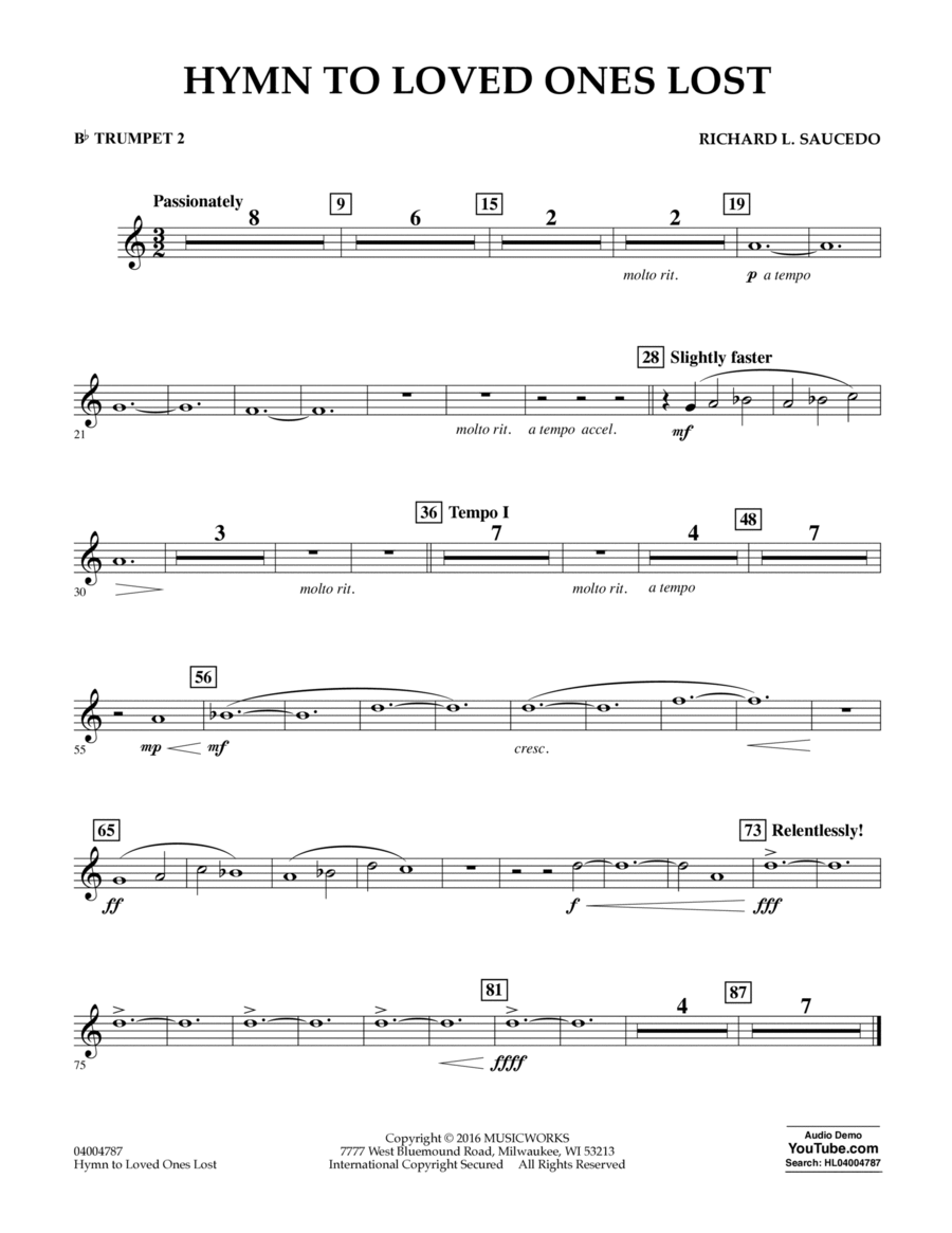 Hymn to Loved Ones Lost - Bb Trumpet 2 B-Flat Trumpet scores gallery preview page 1