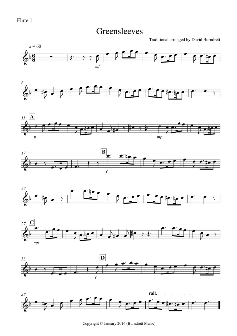 Greensleeves for flute Trio Flute Solo scores gallery preview page 3