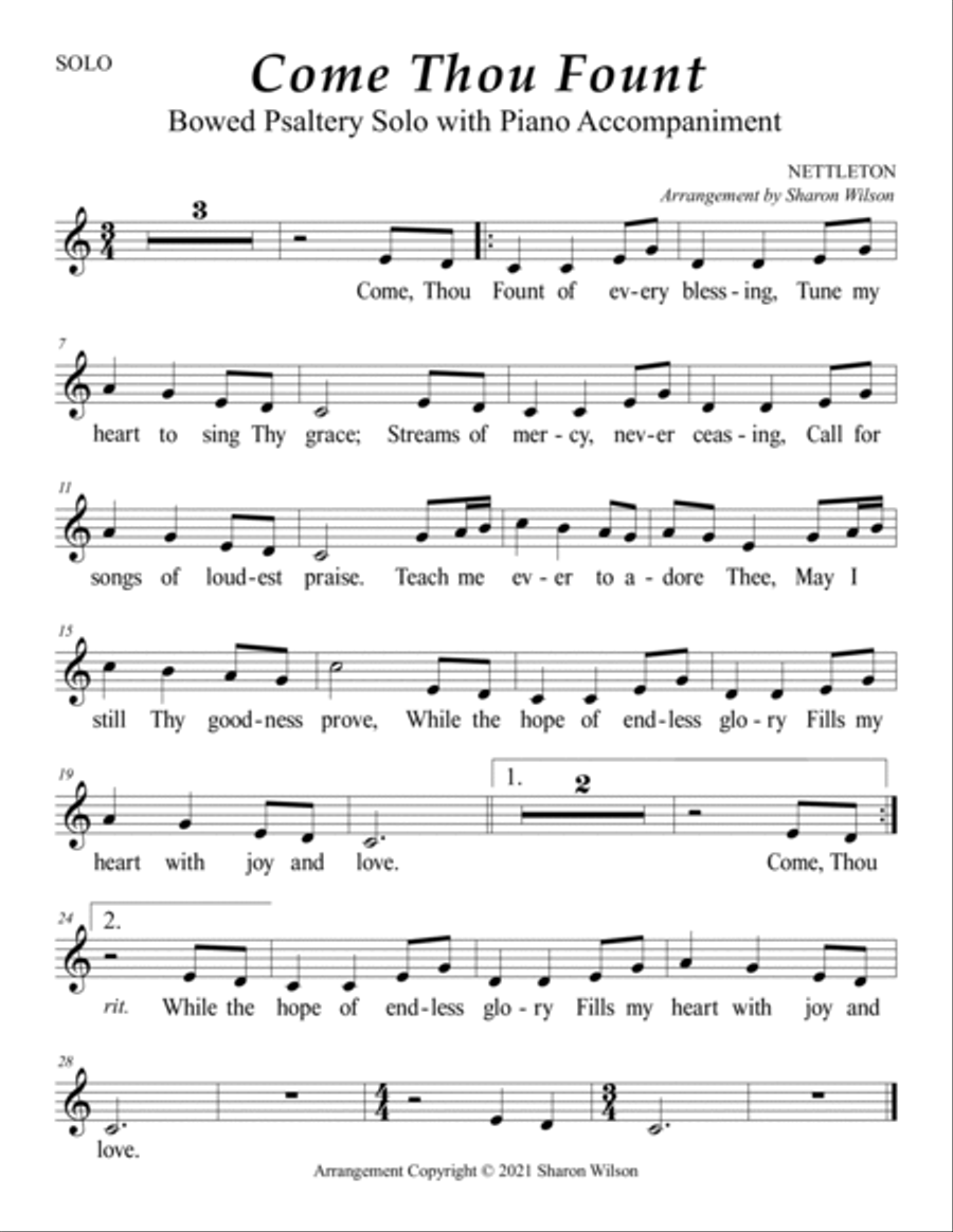 Come Thou Fount (Easy Bowed Psaltery Solo with Piano Accompaniment) image number null