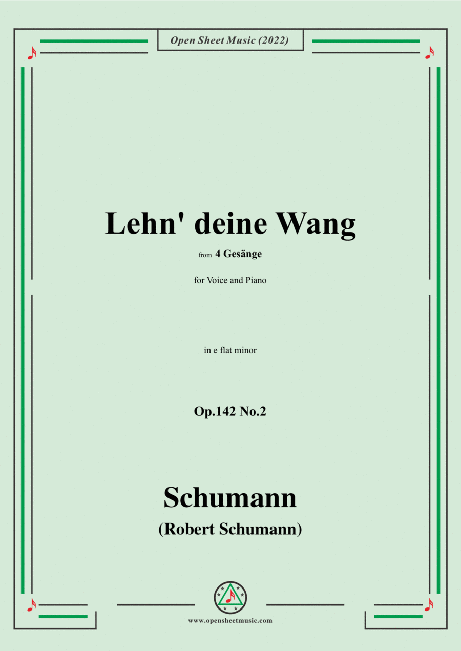 Schumann-Lehn deine Wang,Op.142 No.2,in e flat minor Voice scores gallery preview page 1