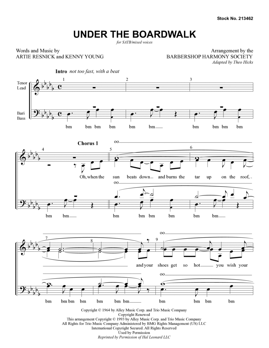 Under The Boardwalk (arr. Barbershop Harmony Society) 4-Part scores gallery preview page 1