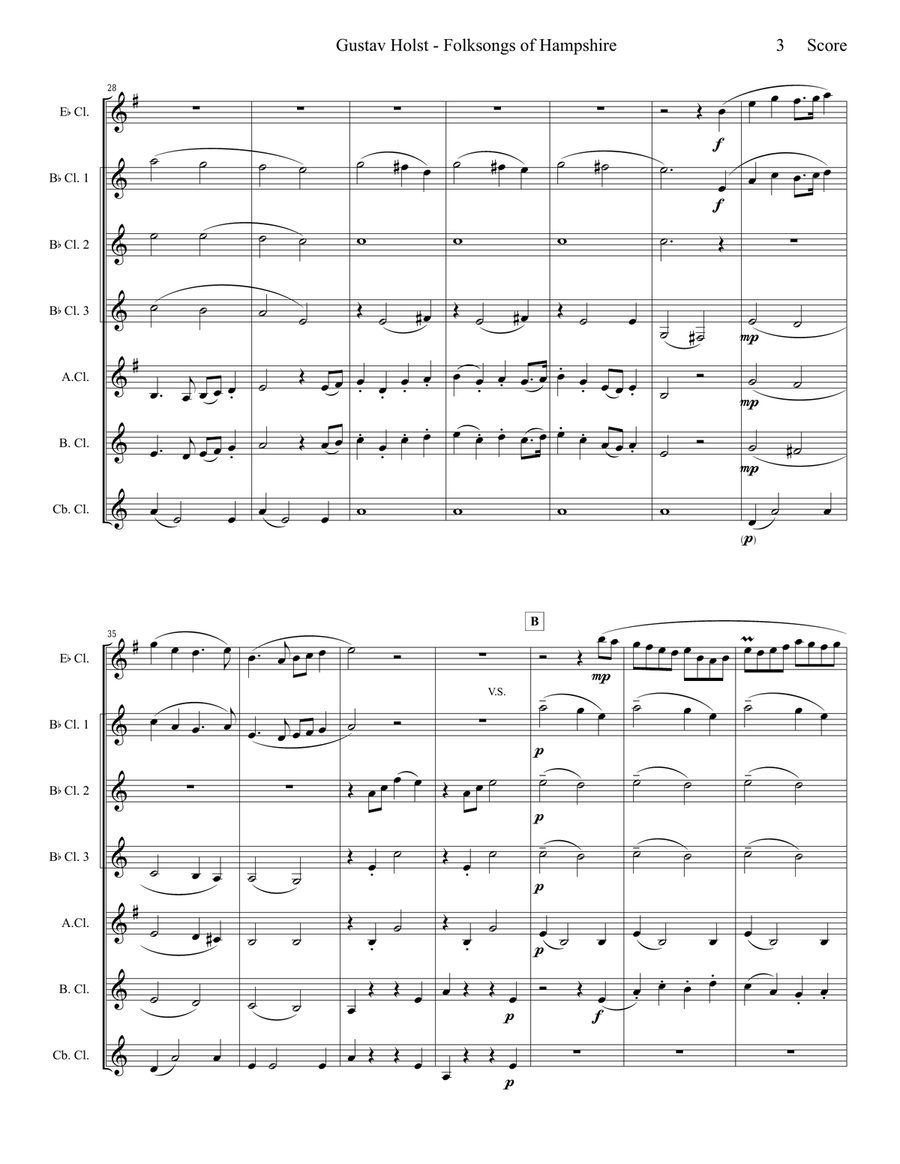 Gustav Holst - Folksongs of Hampshire set for Clarinet Choir Clarinet Choir scores gallery preview page 4