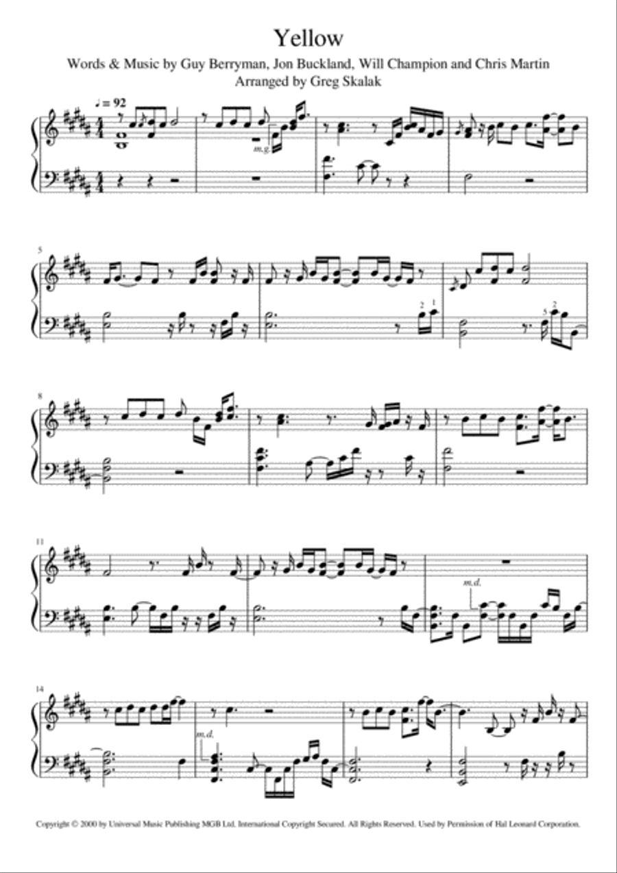 Yellow Piano Solo scores gallery preview page 1