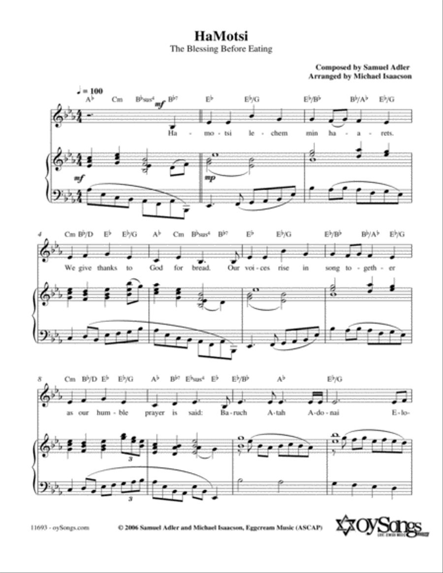 HaMotsi HaMotsi Piano, Vocal, Guitar scores gallery preview page 1