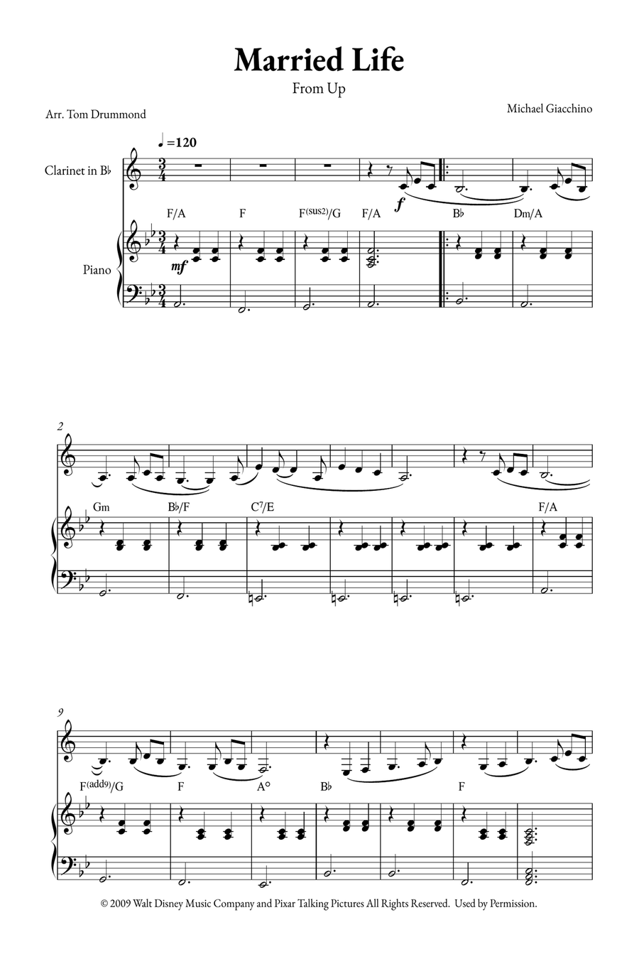 Married Life Married Life B-Flat Clarinet scores gallery preview page 1