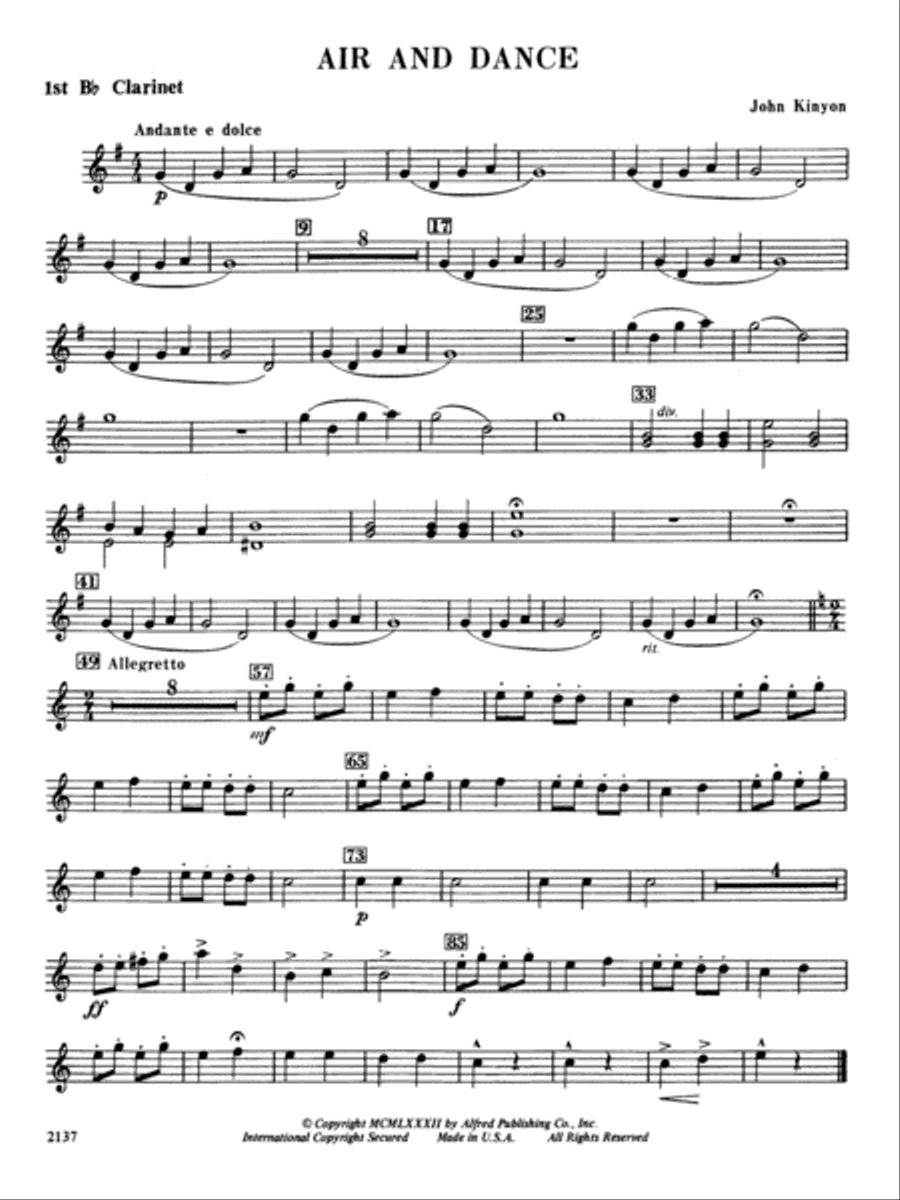 Air and Dance: 1st B-flat Clarinet Concert Band scores gallery preview page 1