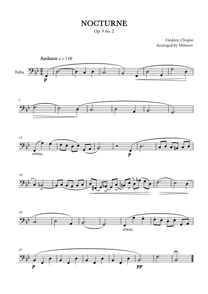 Chopin Nocturne op. 9 no. 2 | Tuba | B-flat Major | Easy beginner image number null
