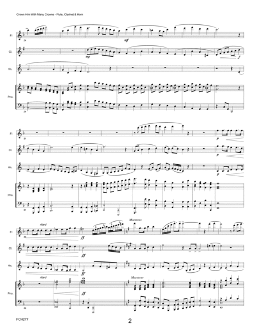 CROWN HIM WITH MANY CROWNS - FLUTE, CLARINET & HORN with Piano Accompaniment Small Ensemble scores gallery preview page 2