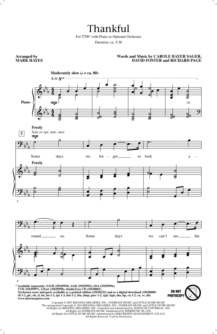 Thankful (arr. Mark Hayes) TTB scores gallery preview page 1