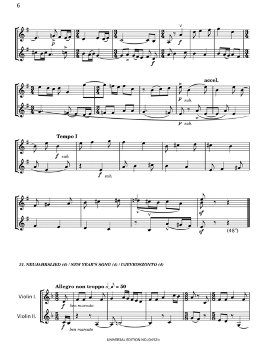 Béla Bartók - 44 Duos for Two Violins, Sz.98, BB 104 - No.26-44 Original String Duet scores gallery preview page 6