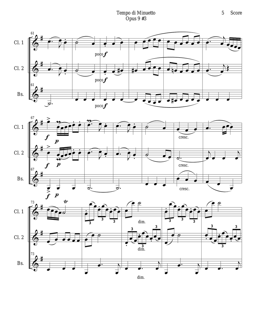 Minuet for Clarinet Trio Clarinet Trio scores gallery preview page 5