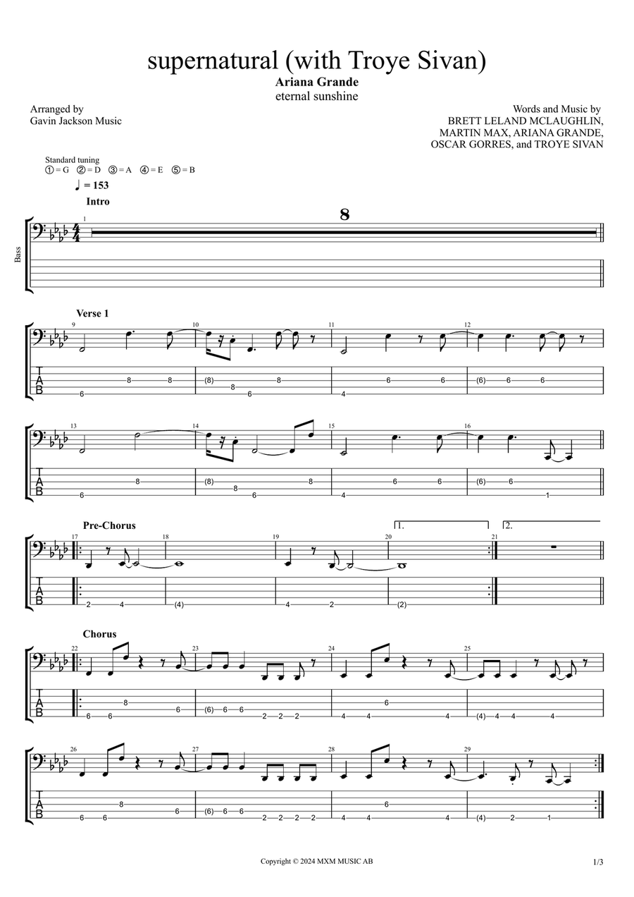 Supernatural With Troye Sivan Guitar Tablature scores gallery preview page 1