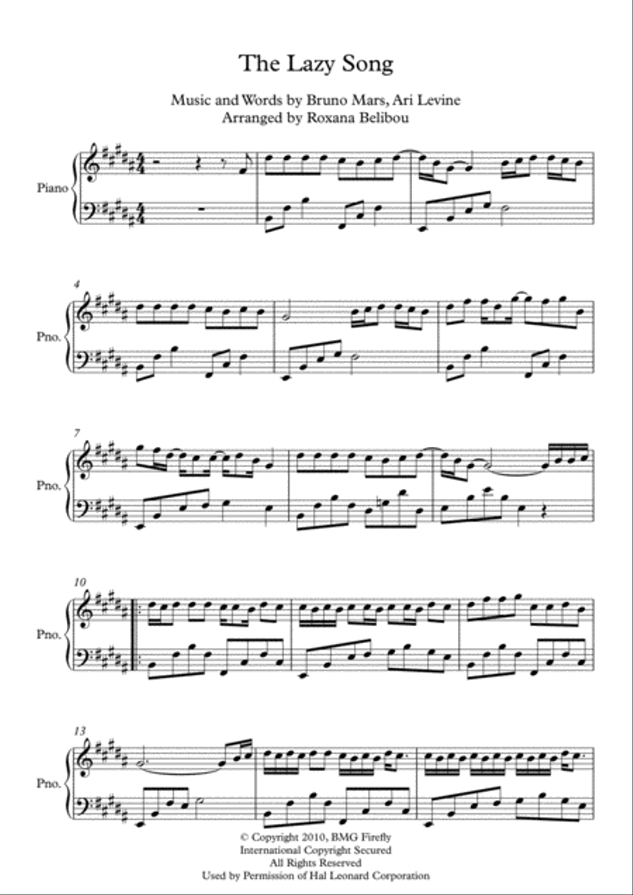 The Lazy Song The Lazy Song Piano Solo scores gallery preview page 1