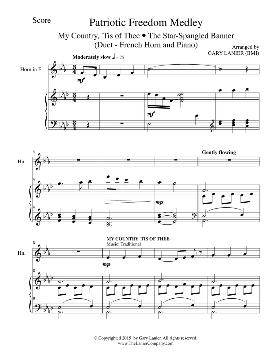 PATRIOTIC FREEDOM MEDLEY (Duet – French Horn and Piano/Score and Parts) Brass Duet scores gallery preview page 2