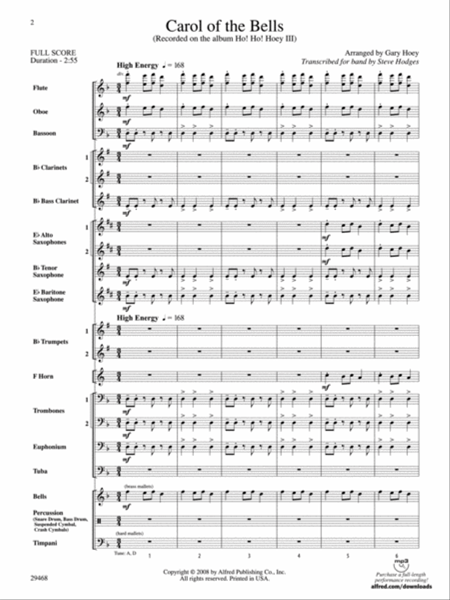 Carol of the Bells Concert Band scores gallery preview page 2