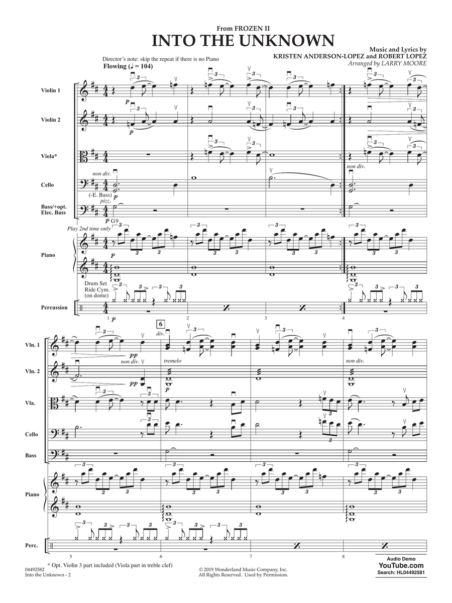 Into the Unknown (from Frozen) (arr. Larry Moore) - Conductor Score (Full Score) String Orchestra scores gallery preview page 2
