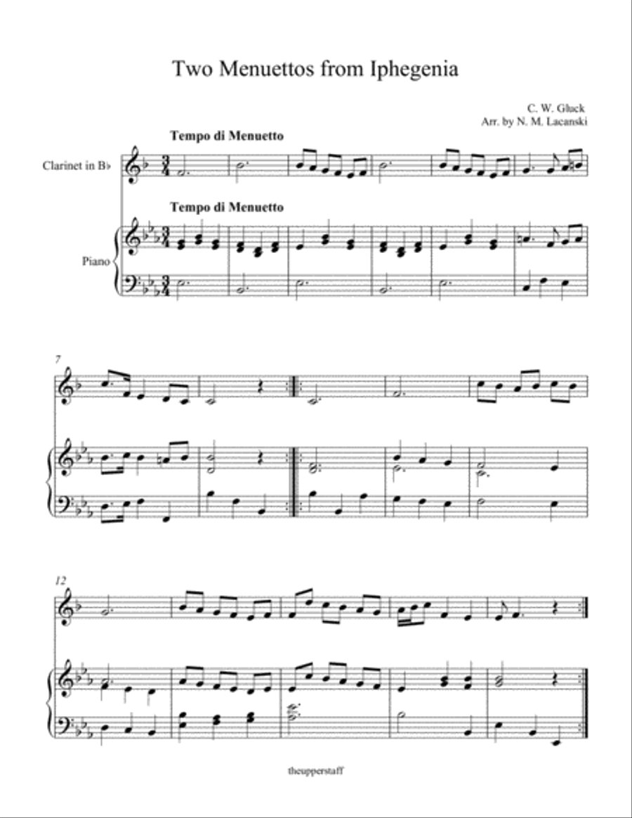 Two Menuettos from Iphegenia Clarinet Solo scores gallery preview page 1