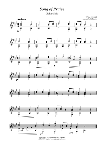 Song of Praise/Hymn Song for guitar solo) K. 623a (Austrian National Anthem) image number null