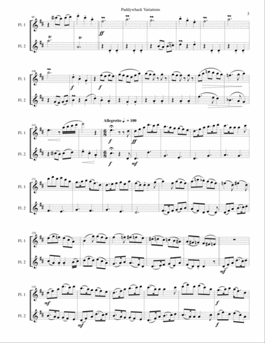 Variations for 2 flutes on the Irish folk tune Paddywhack Flute Duet scores gallery preview page 3