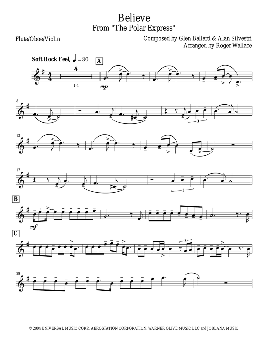 Believe Believe Flute Solo scores gallery preview page 1