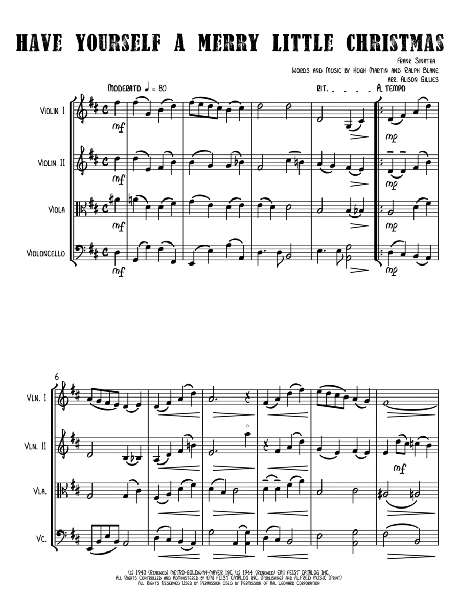 Have Yourself A Merry Little Christmas from MEET ME IN ST. LOUIS String Quartet scores gallery preview page 1
