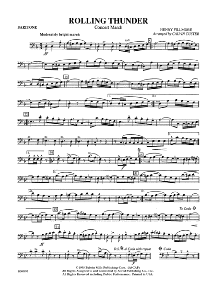 Rolling Thunder (Concert March): Baritone B.C. Concert Band scores gallery preview page 1