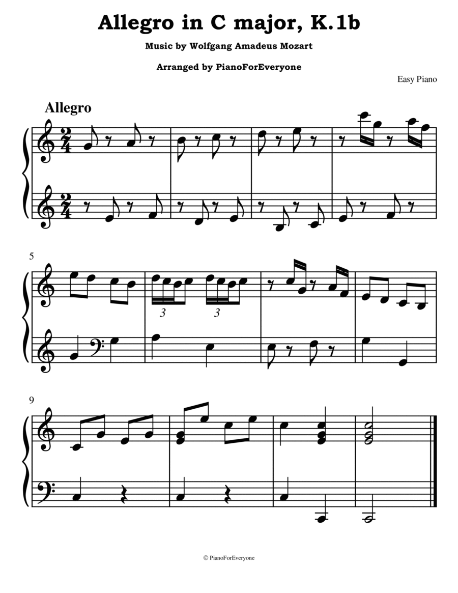 Allegro in C major, K.1b - Mozart (Easy Piano) image number null