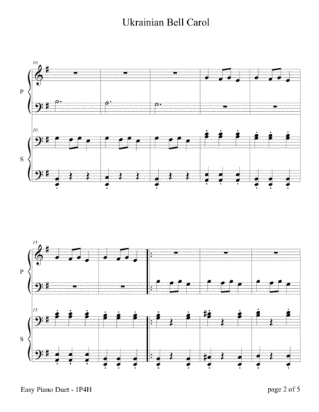 Ukrainian Bell Carol (Easy Piano Duet; 1 Piano, 4 Hands) image number null