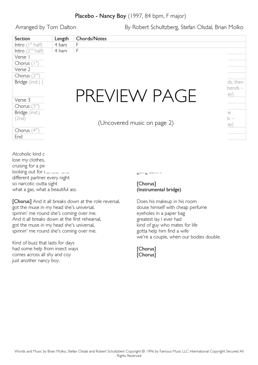 Nancy Boy Piano Solo scores gallery preview page 1