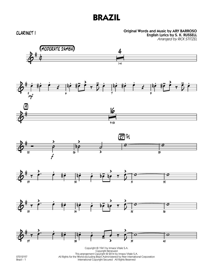 Brazil - Bb Clarinet 1 Jazz Ensemble scores gallery preview page 1