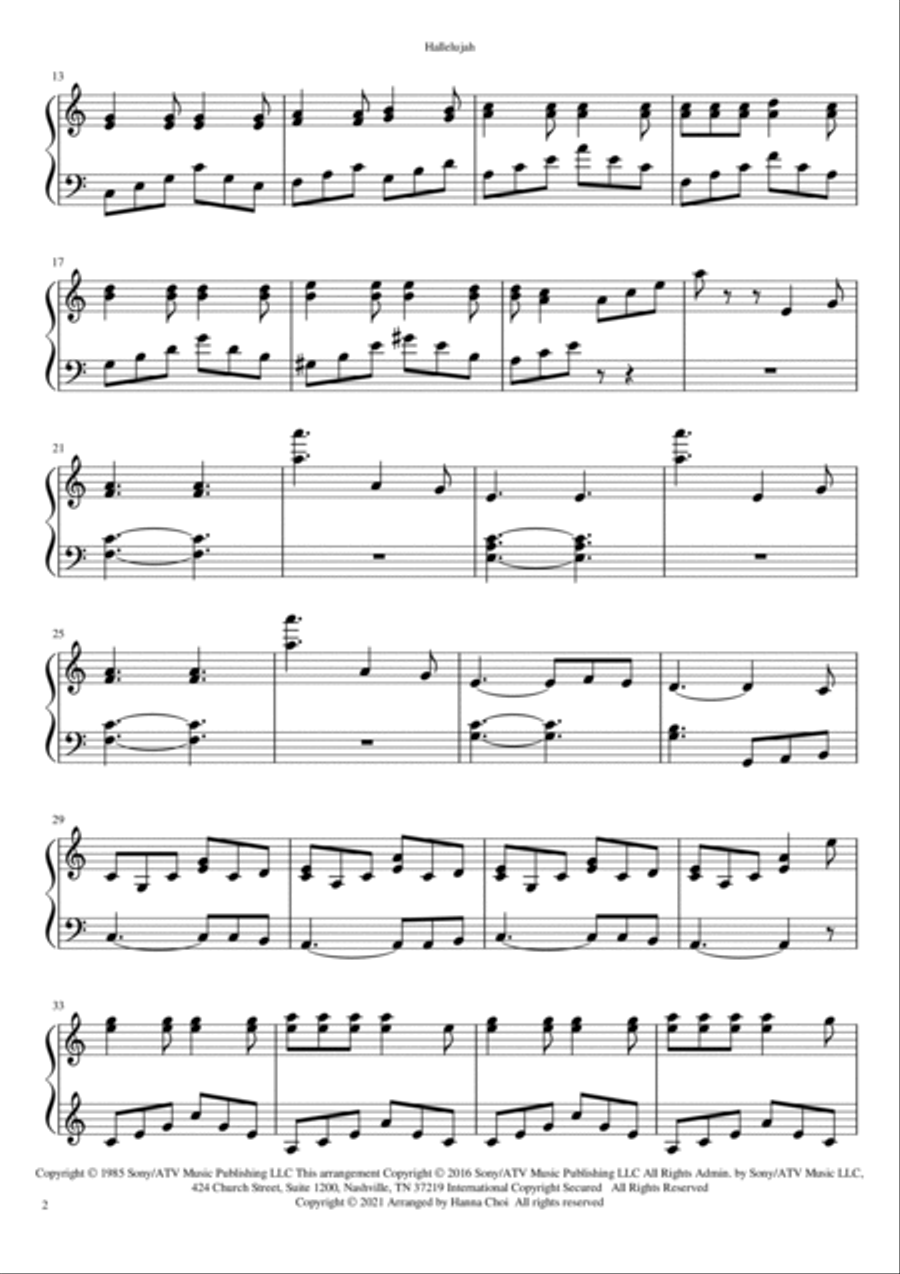 Hallelujah Hallelujah Piano Solo scores gallery preview page 2