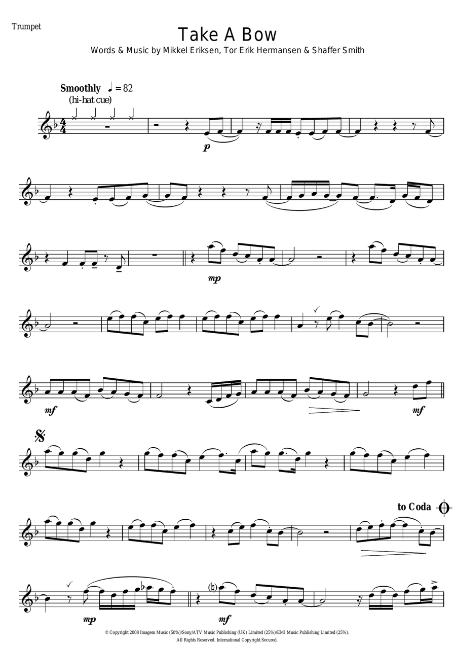 Take A Bow Trumpet Solo scores gallery preview page 1