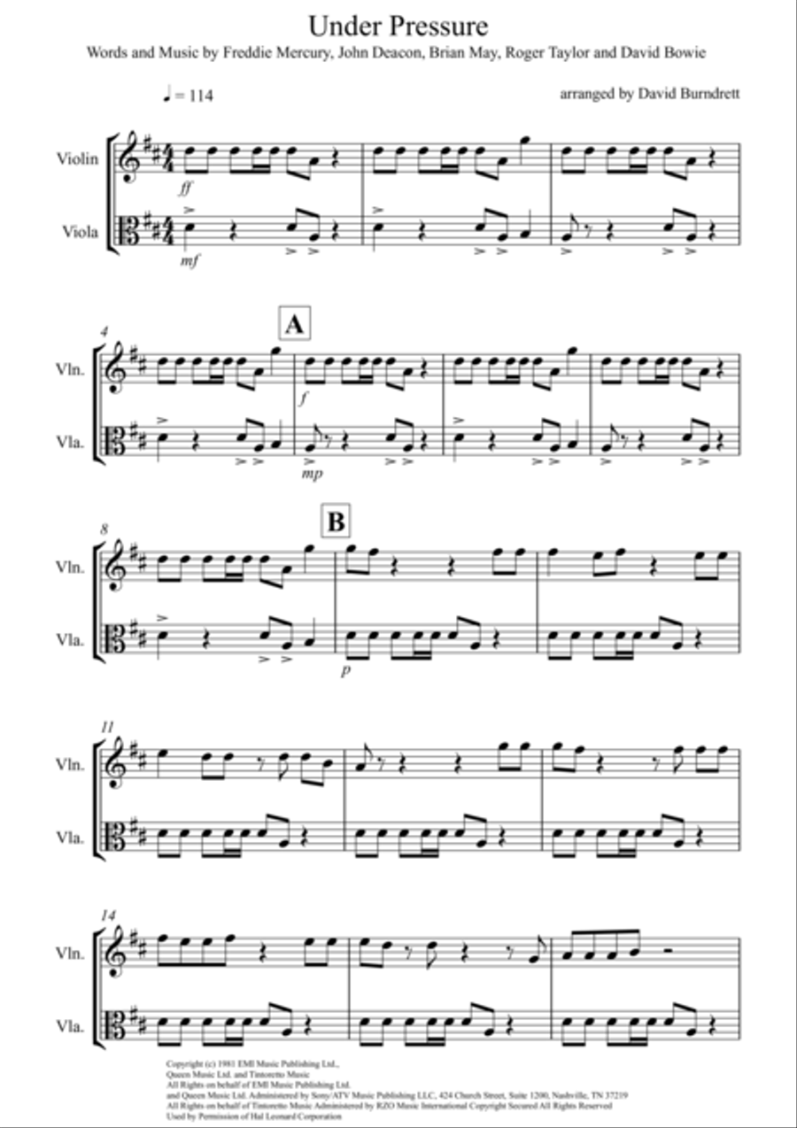 Under Pressure Under Pressure String Duet scores gallery preview page 1