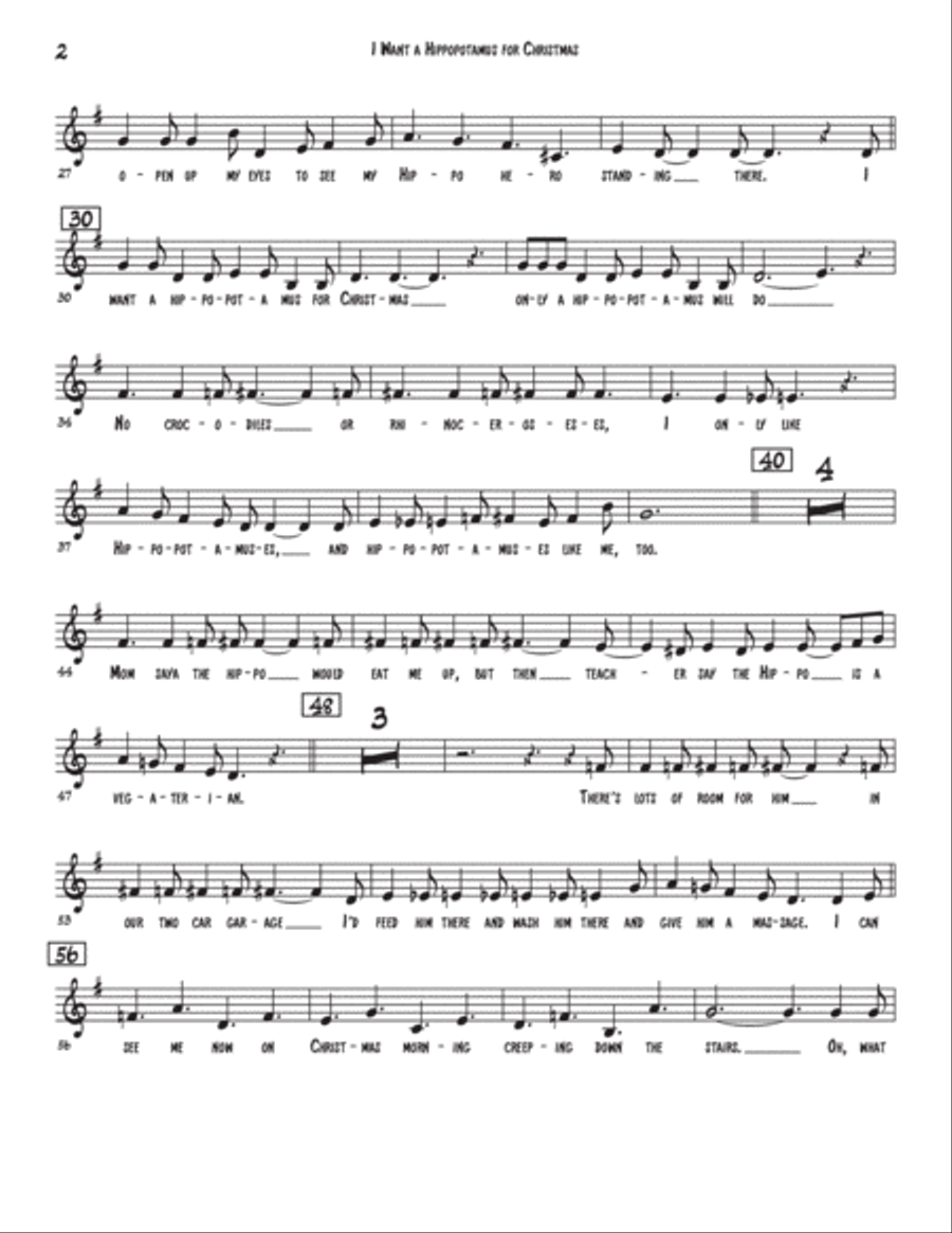 I Want A Hippopotamus For Christmas (hippo The Hero) - Horn, Trombone, Bass Trombone - Late Intermediate Digital Sheet Music | Sheet Music Plus for Free Printable I Want A Hippopotamus For Christmas Sheet Music