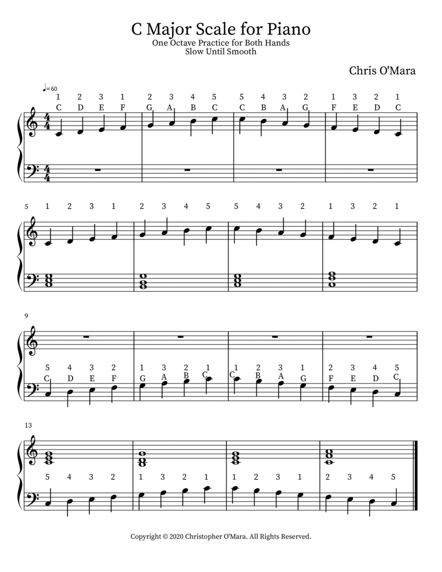 C Major Scale for Piano Easy Piano scores gallery preview page 1