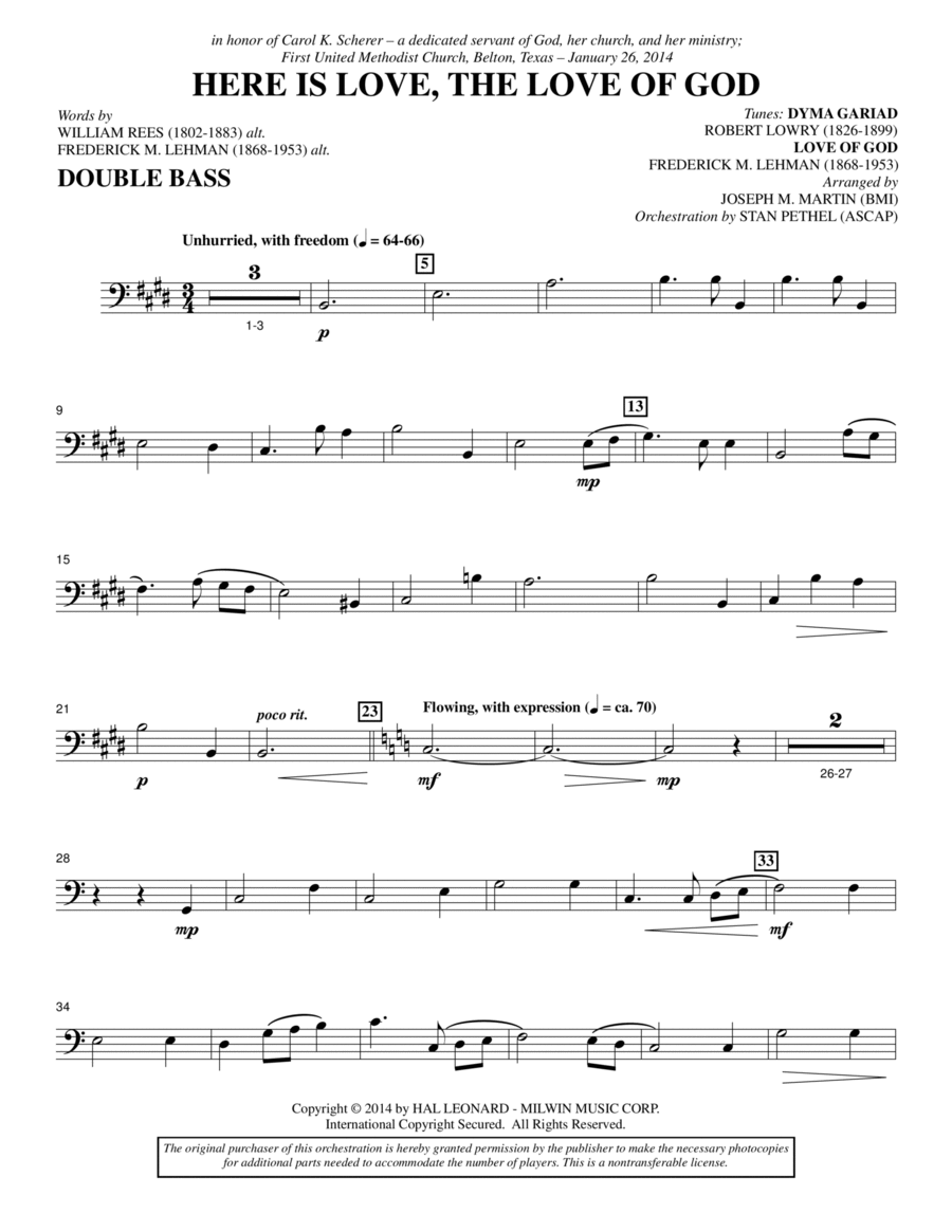 Here Is Love, the Love of God - Double Bass