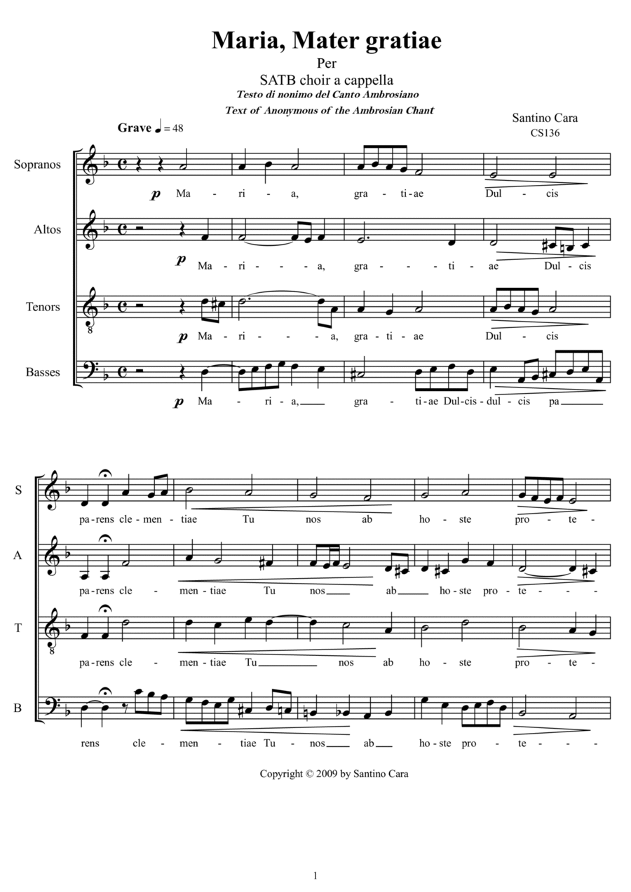 Maria, Mater gratiae - Sacred Chant for Choir SATB a cappella 4-Part scores gallery preview page 1