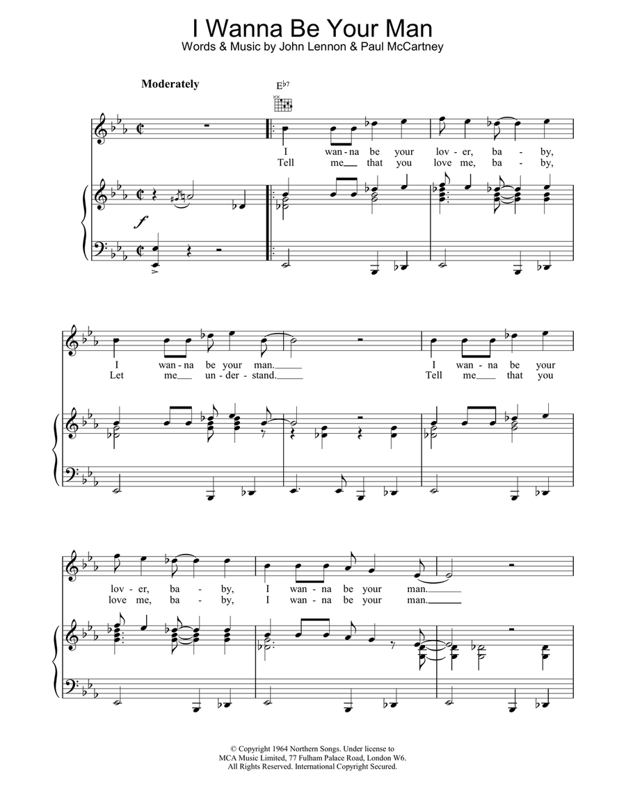 I Wanna Be Your Man Piano, Vocal, Guitar scores gallery preview page 1