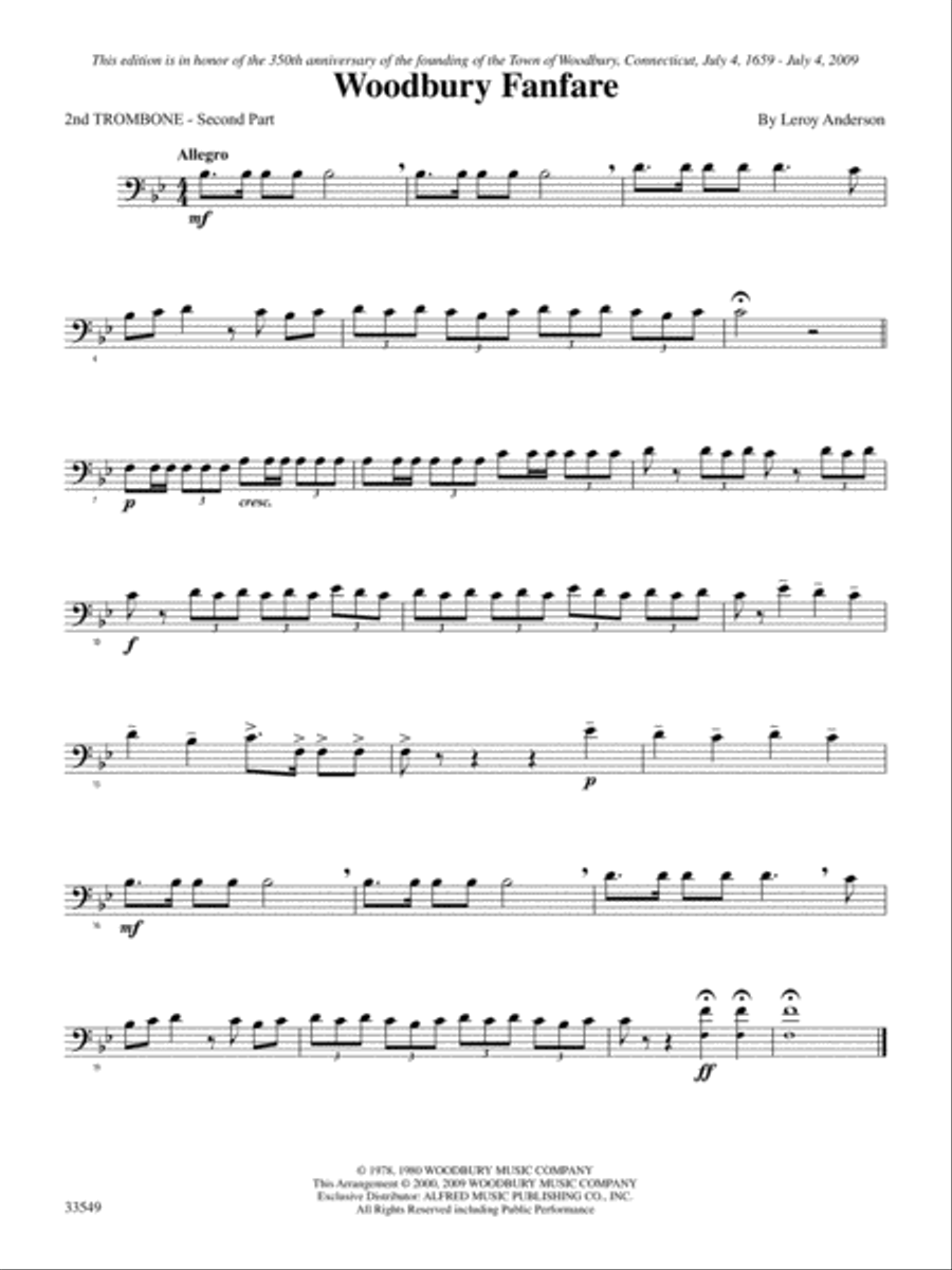 Woodbury Fanfare: 2nd Trombone Brass Quartet scores gallery preview page 1