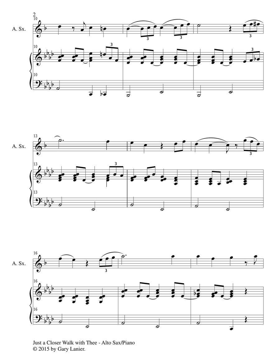 JUST A CLOSER WALK WITH THEE (Duet – Alto Sax and Piano/Score and Parts) Woodwind Duet scores gallery preview page 3
