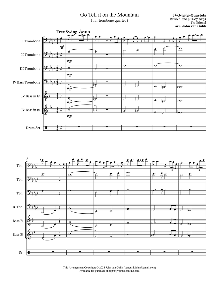 Go Tell it on the Mountain - Trombone Quartet Brass Quartet scores gallery preview page 2