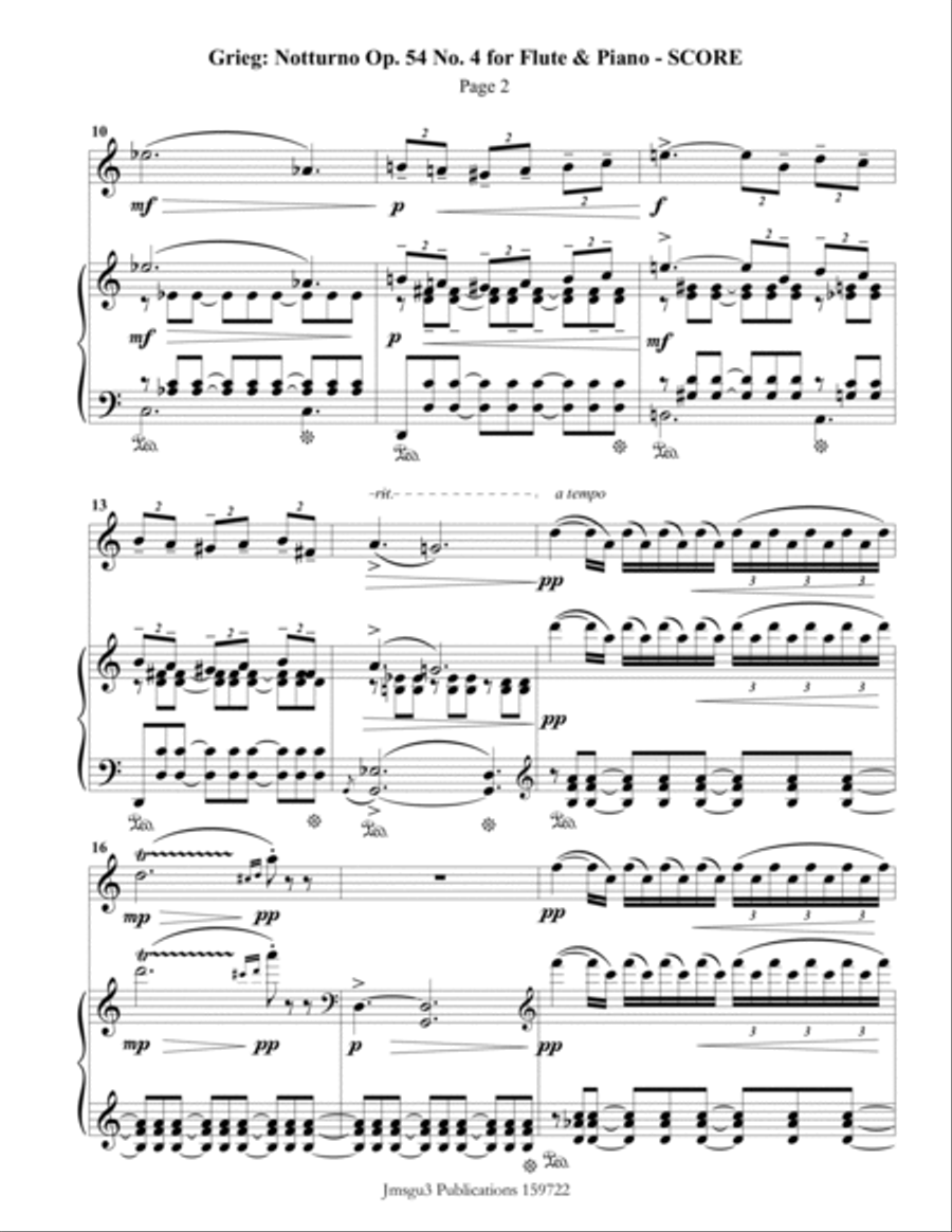 Grieg: Notturno Op. 54 No. 4 for Flute & Piano Flute Solo scores gallery preview page 2