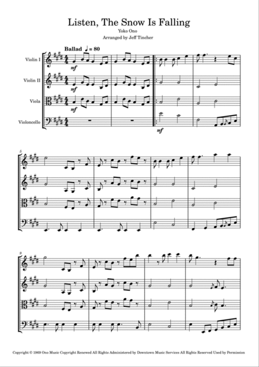 Listen, The Snow Is Falling String Quartet scores gallery preview page 2