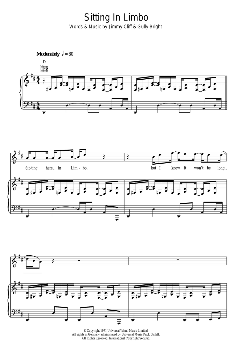Sitting In Limbo Piano, Vocal scores gallery preview page 1