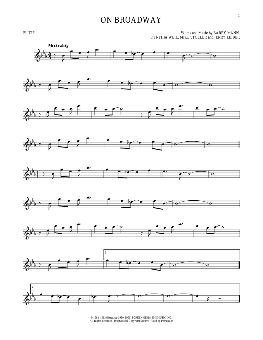 On Broadway Flute Solo scores gallery preview page 1