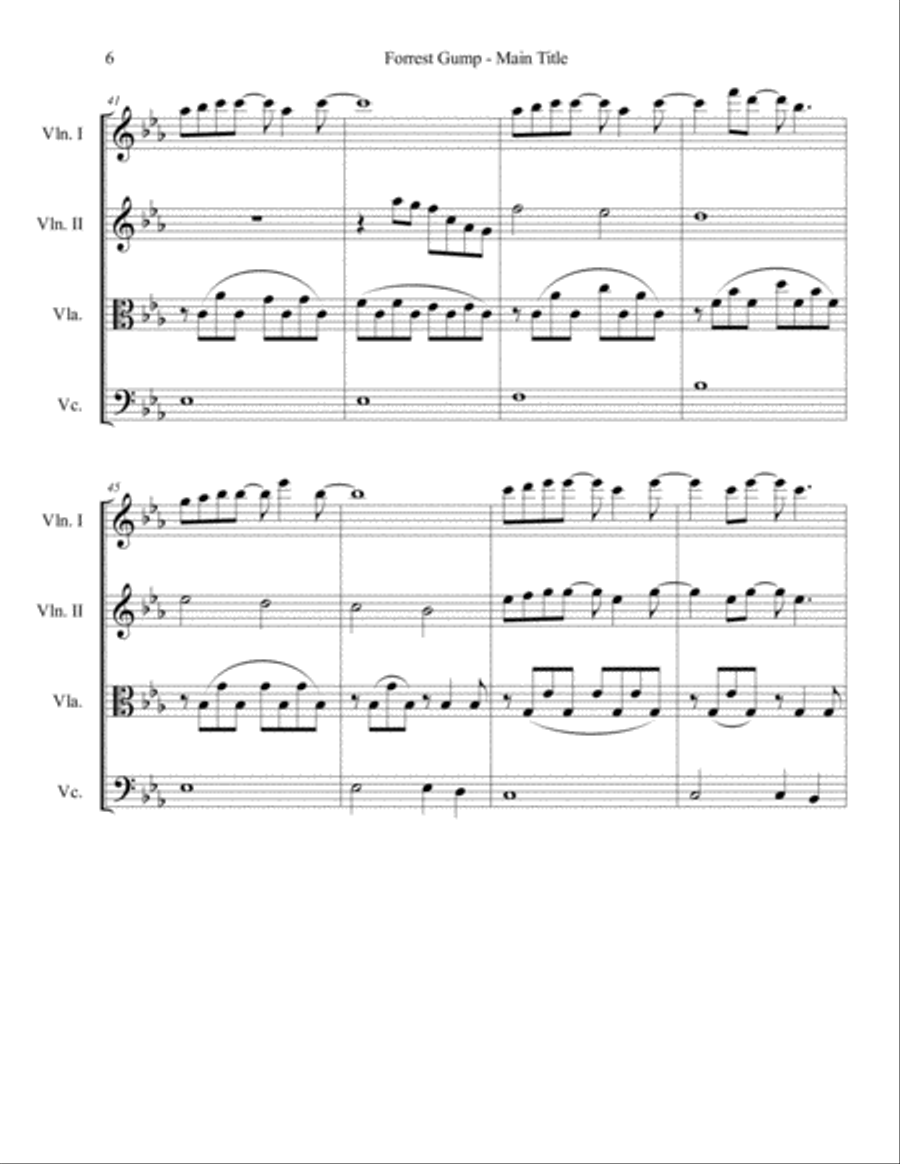 Forrest Gump - Main Title (Feather Theme) from the Paramount Motion Picture FORREST GUMP String Quartet scores gallery preview page 6