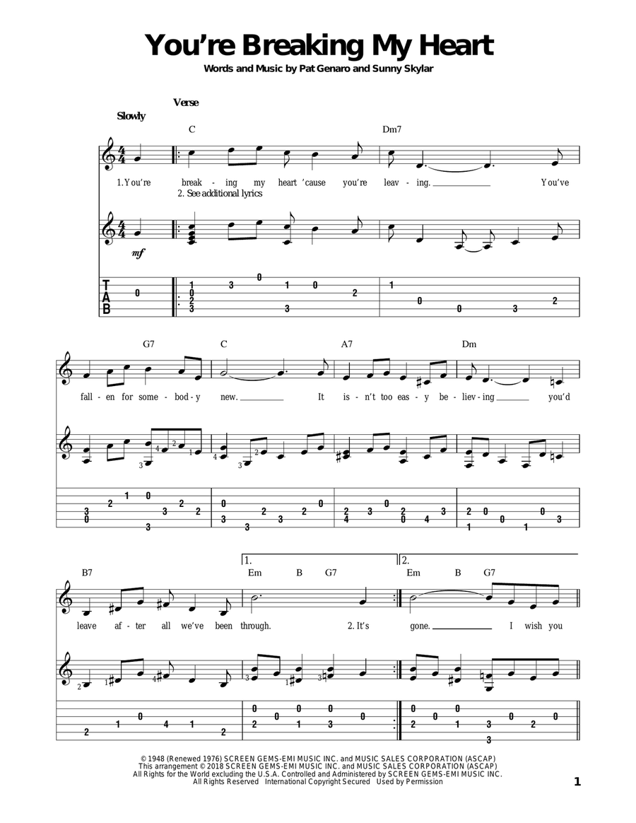 You're Breaking My Heart Guitar Solo scores gallery preview page 1