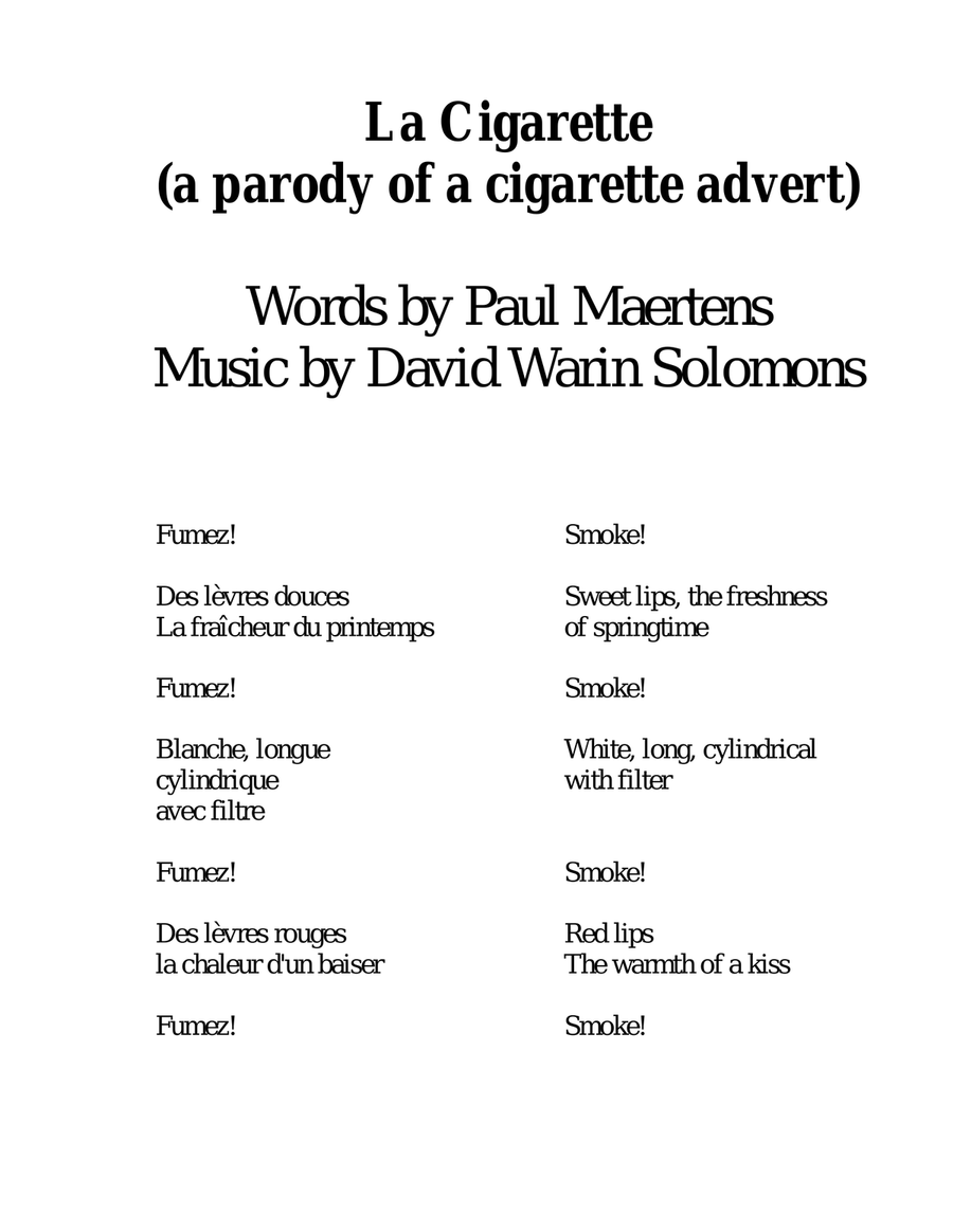 La cigarette - a parody of a cigarette advert for alto and guitar (with optional spoken voice) Alto Voice scores gallery preview page 1