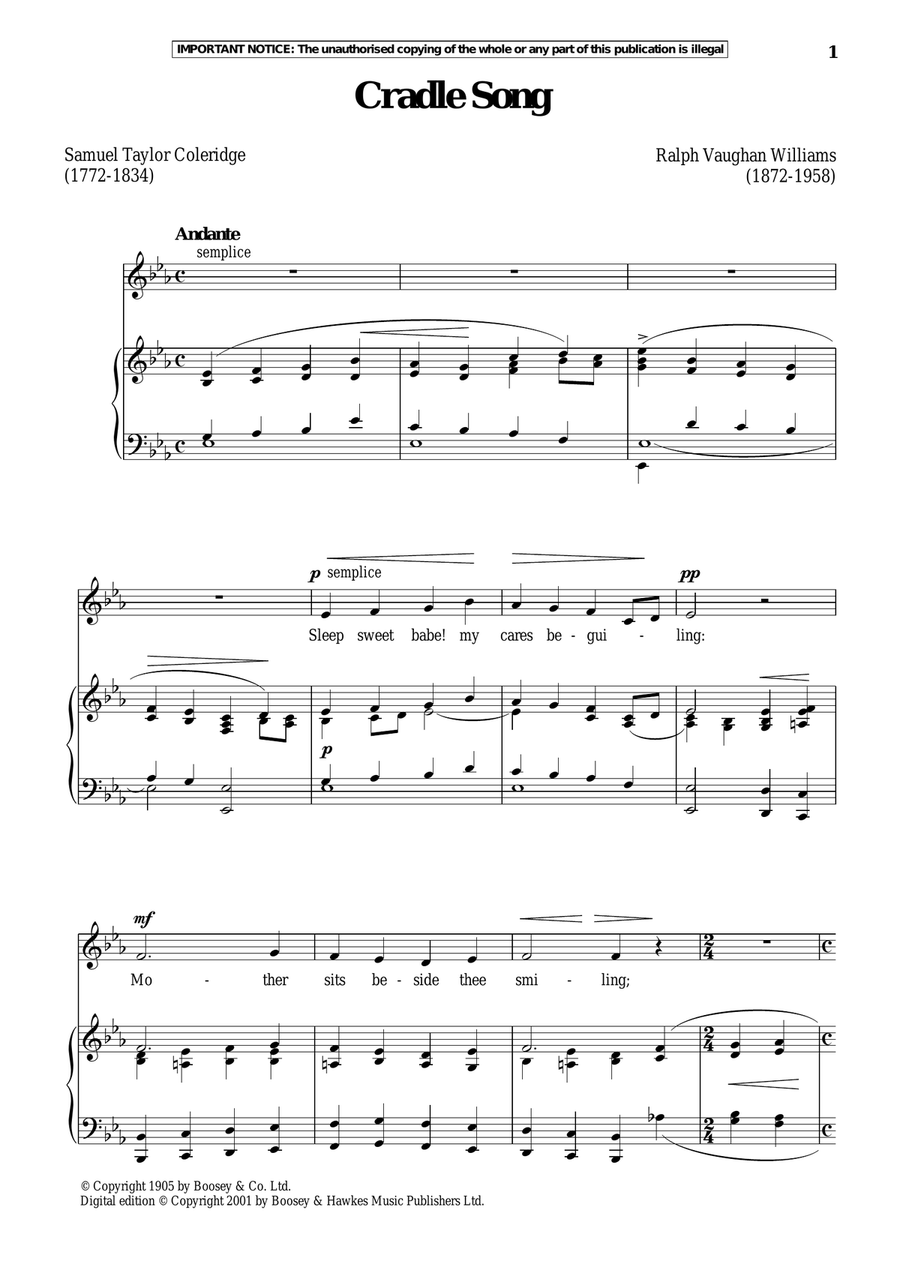 Cradle Song Piano, Vocal scores gallery preview page 1