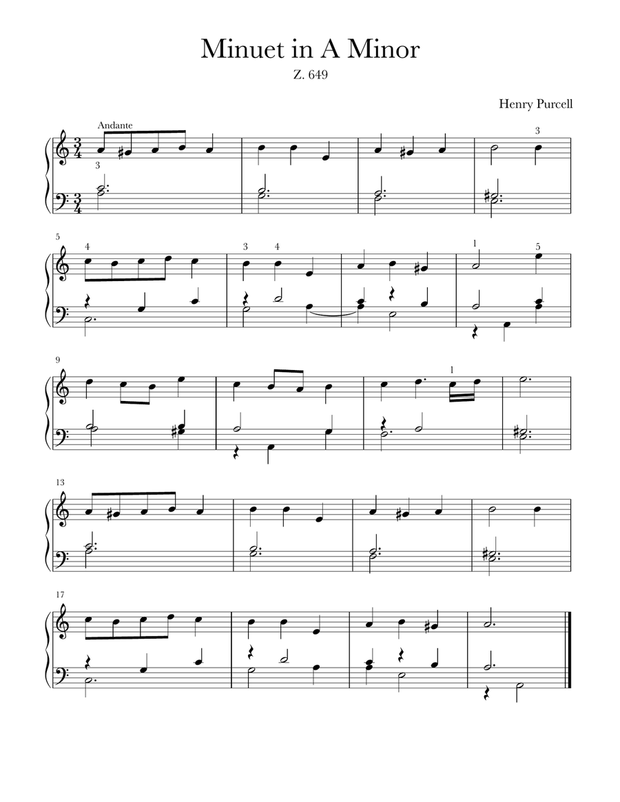 Minuet in A minor Easy Piano scores gallery preview page 1